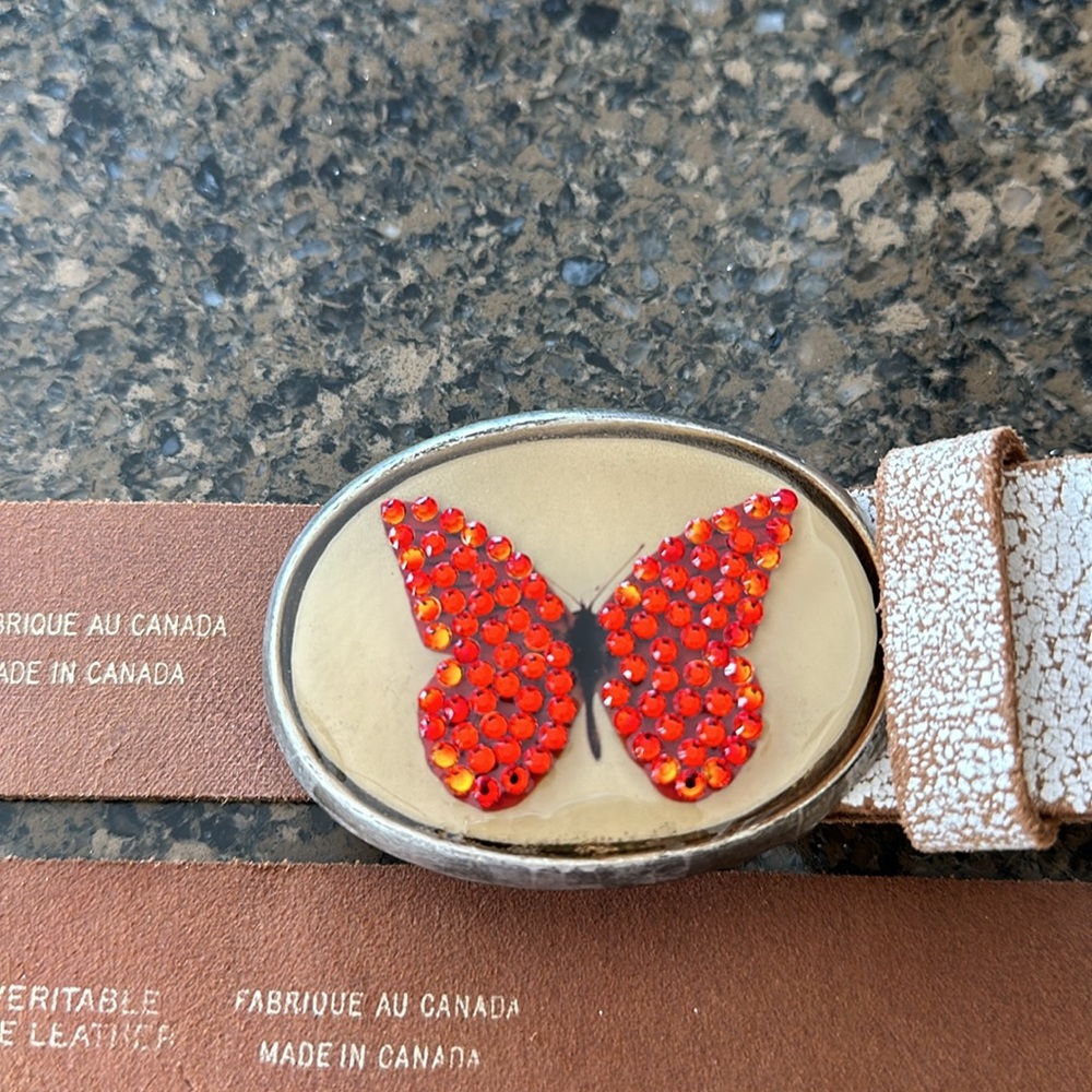 Two belts in one with Butterfly Rhinestone Buckle - Picture 6 of 9
